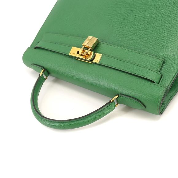HERMES Kelly 32 2way hand shoulder bag Couchevel Epson Green 〇W engraved Out... - Picture 5 of 10